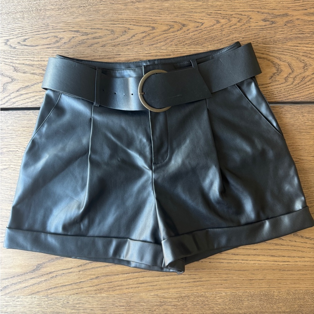 Mango Synthetic Leather Shorts with Belt Size 8 New with Tags.